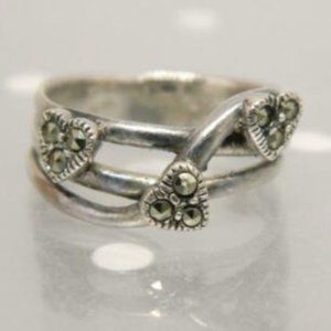 Michael Anthony 925 MA Sterling Silver Marcasite Heart Wire Band Ring